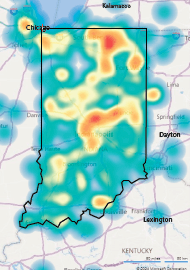 The heat density map depicts the geographical origin of samples that have been tested at the ADDL